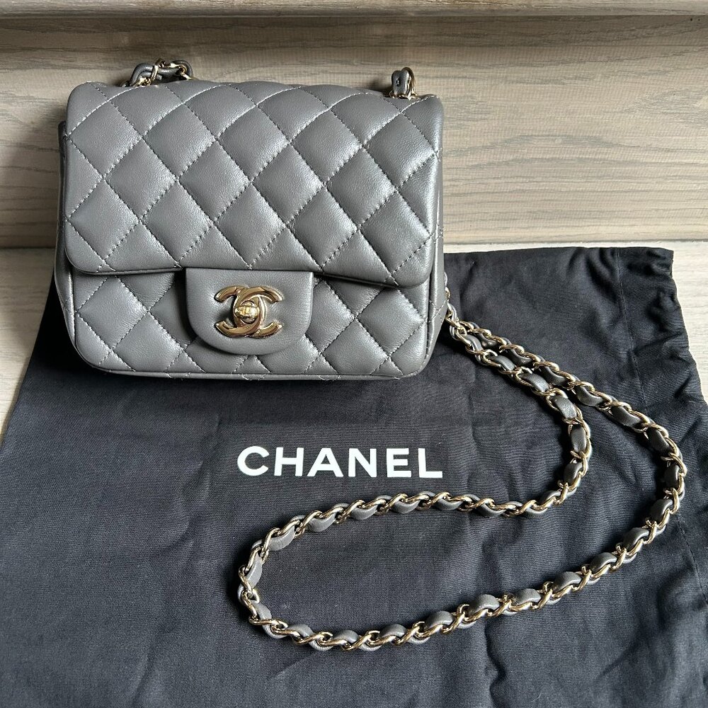 Chanel Mini Dark Gray Lambskin Classic Single Flap